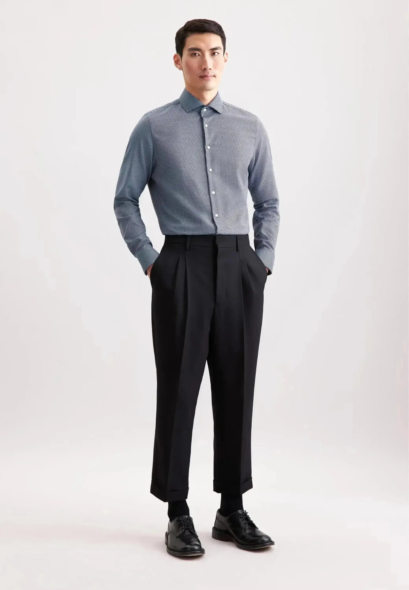 Seidensticker Slim Fit No Iron Spread Kent Pepita Business Shirt Dark Blue | Studio DOS