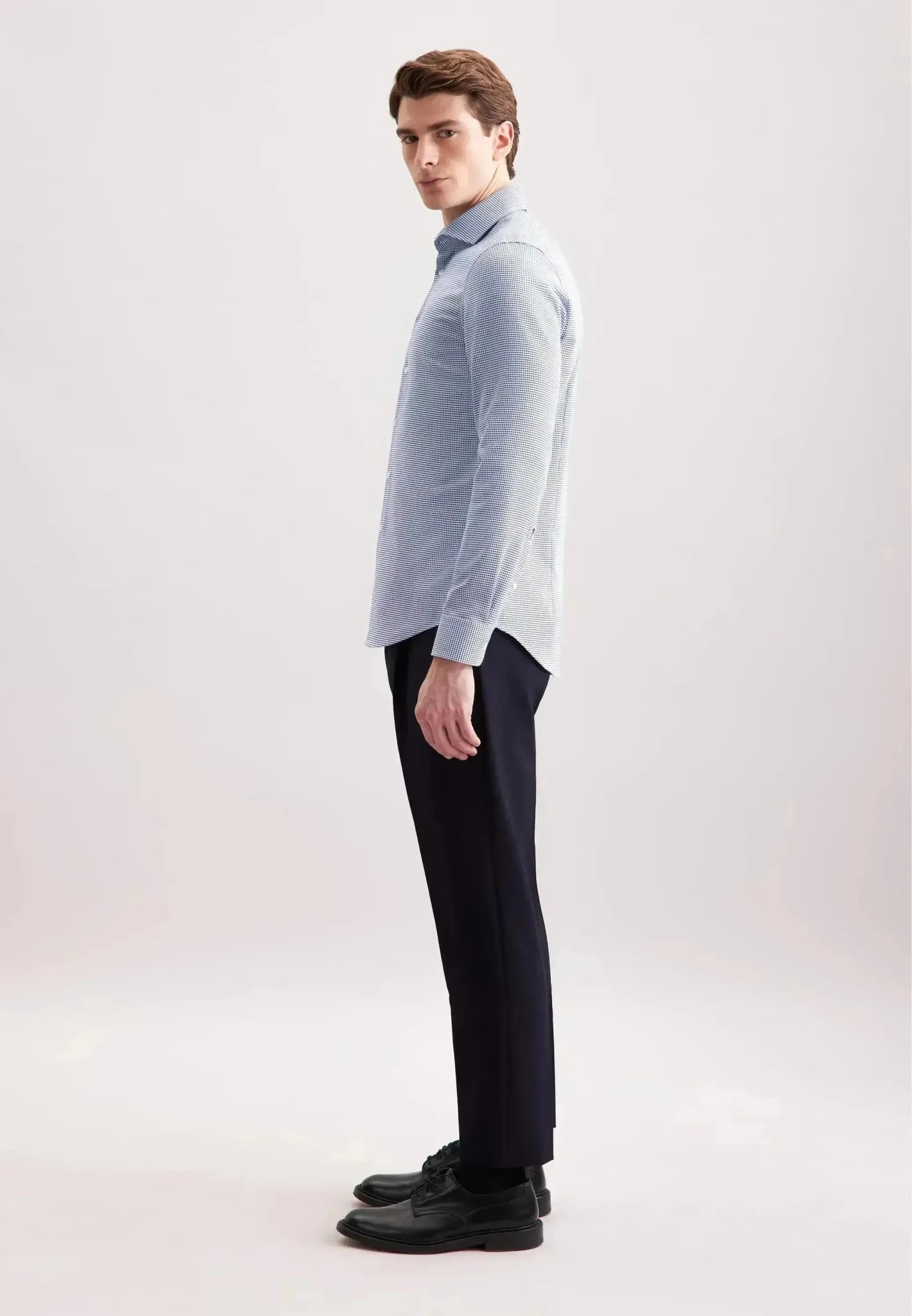 Seidensticker Slim Fit No Iron Spread Kent Pepita Business Shirt Mid Blue | Studio DOS