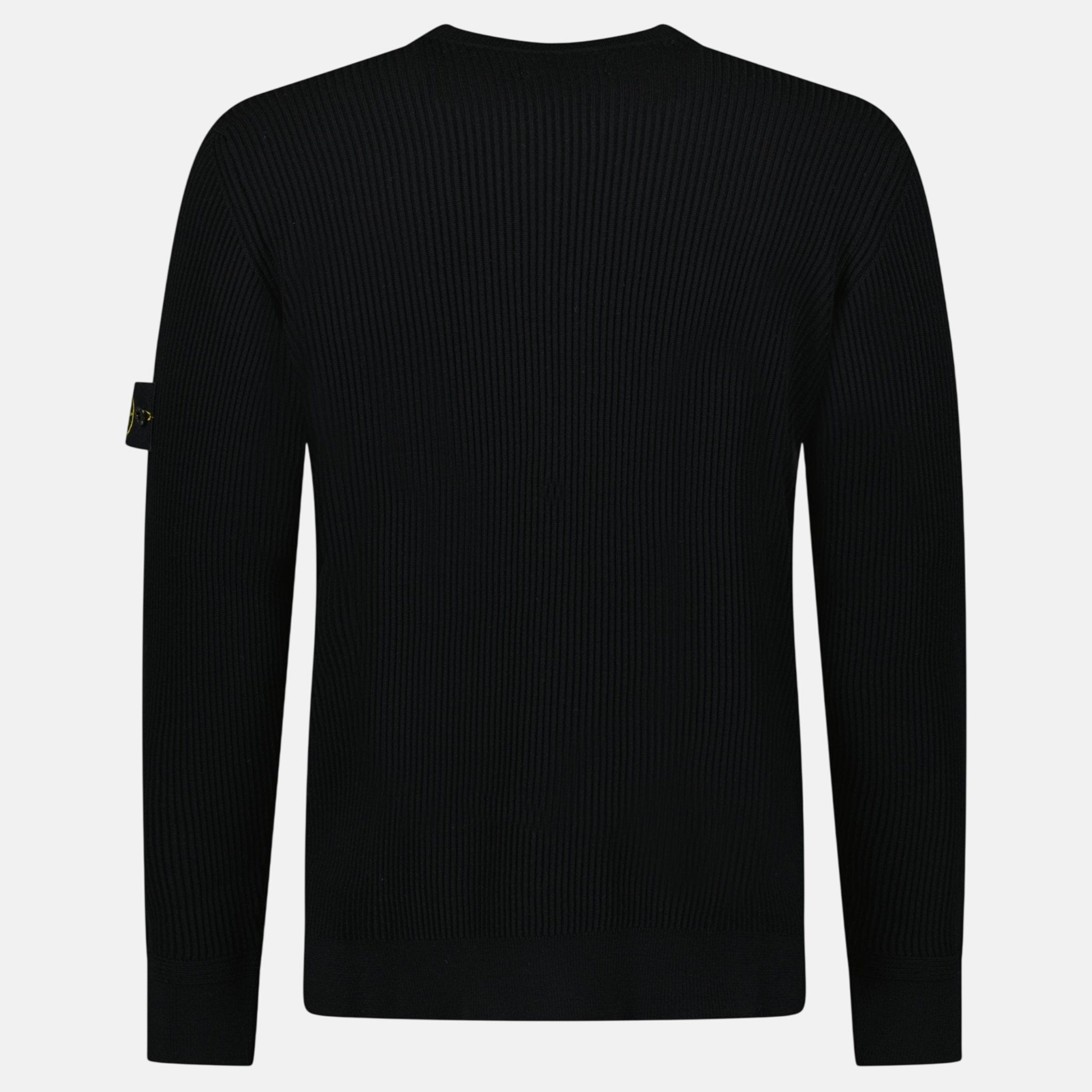 Stone Island Band Motif Full Rib RWS Wool Crewneck Sweater Black | Studio DOS