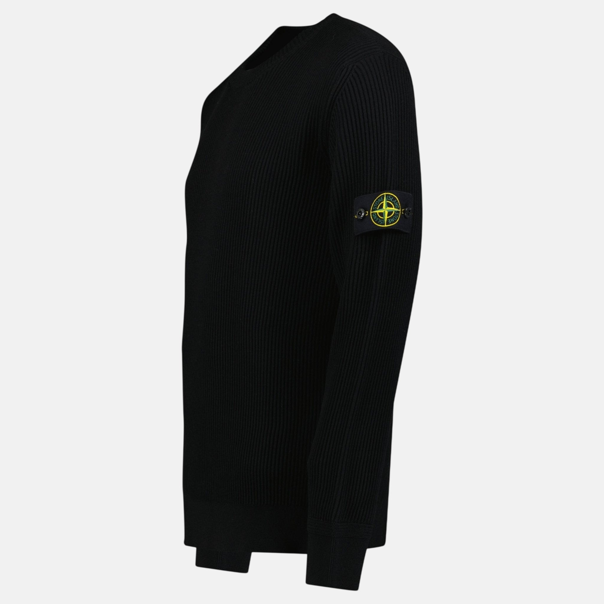Stone Island Band Motif Full Rib RWS Wool Crewneck Sweater Black | Studio DOS
