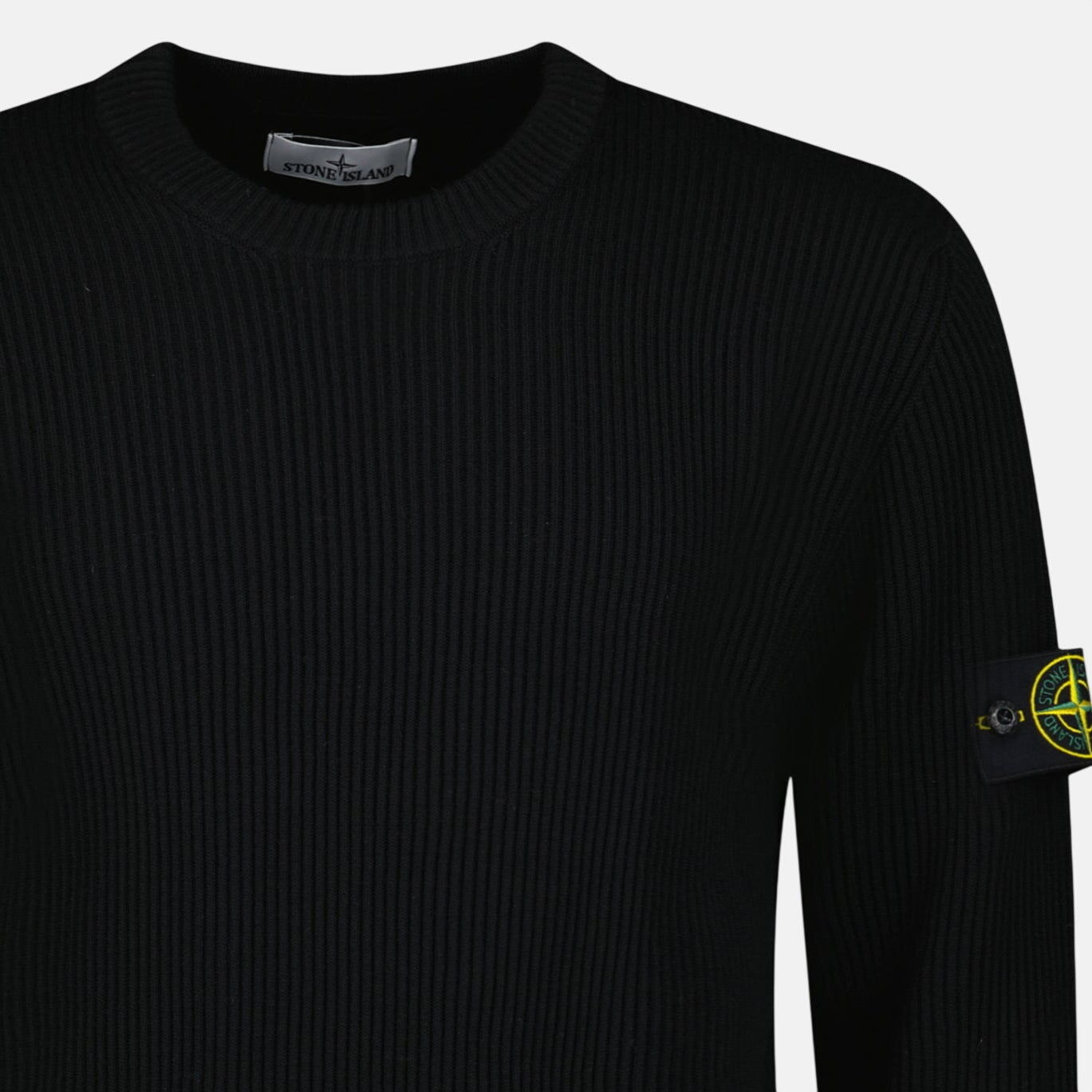 Stone Island Band Motif Full Rib RWS Wool Crewneck Sweater Black | Studio DOS