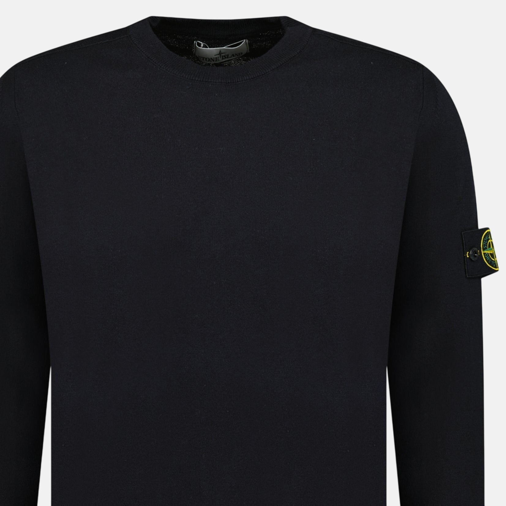 Stone Island Compass Badge Light Raw Hand Organic Cotton Jumper Navy | Studio DOS