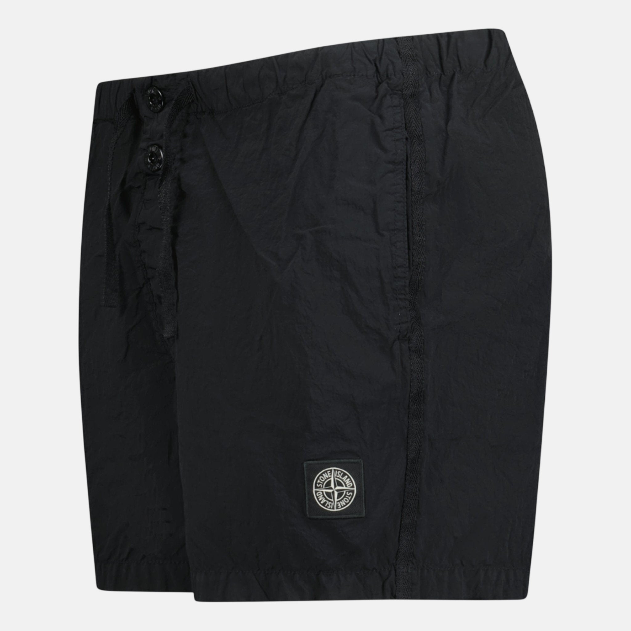 Stone Island Compass Button Chrome Swim Shorts Black | Studio DOS