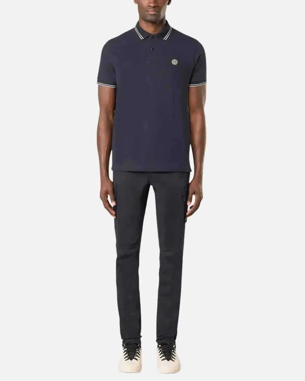 STONE ISLAND MENS 2200007 ORGANIC STRETCH COTTON TIPPED SLIM FIT POLO SHIRT NAVY | Studio DOS