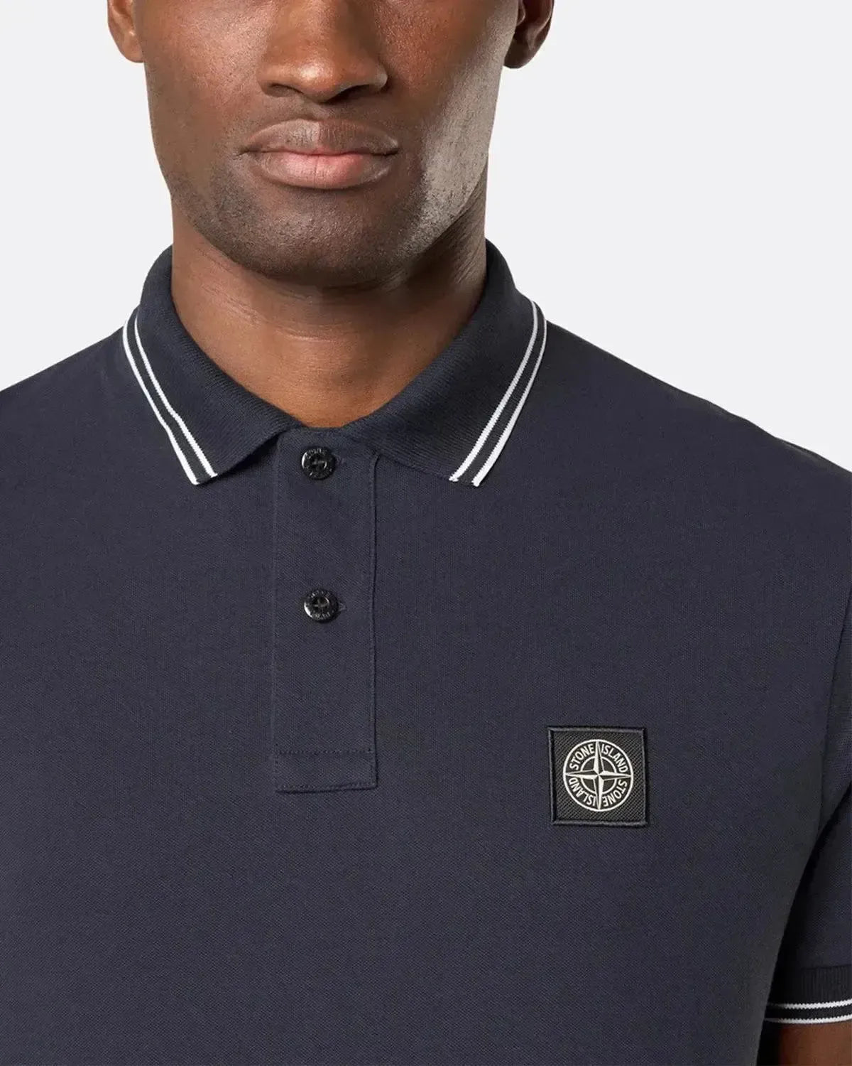 STONE ISLAND MENS 2200007 ORGANIC STRETCH COTTON TIPPED SLIM FIT POLO SHIRT NAVY | Studio DOS