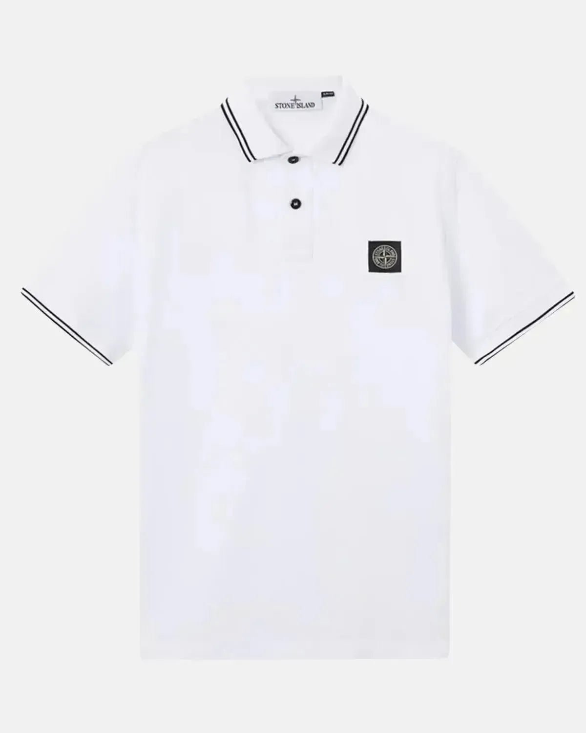 STONE ISLAND MENS 2200007 ORGANIC STRETCH COTTON TIPPED SLIM FIT POLO SHIRT WHITE | Studio DOS