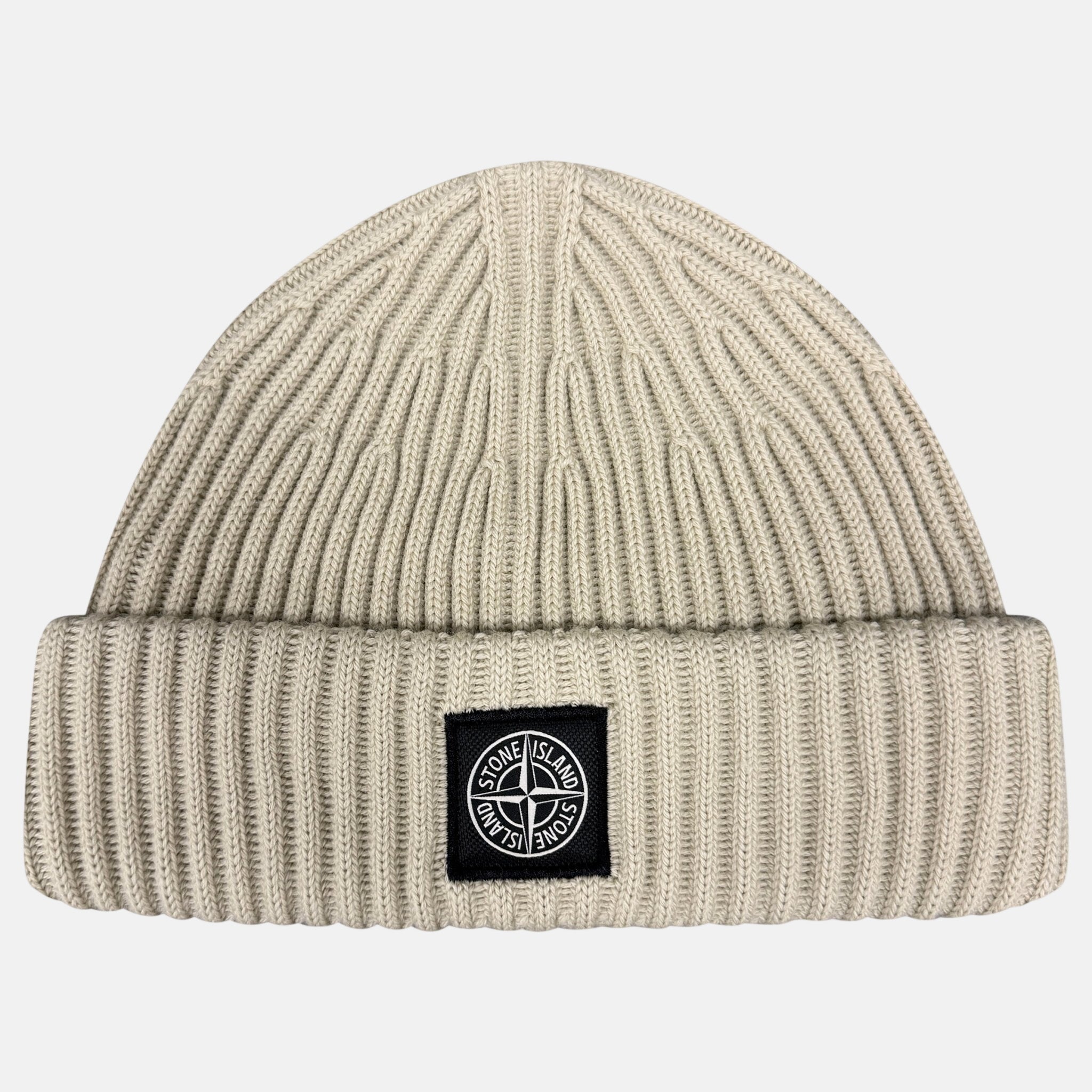 Stone Island Thick Ribbed Wool Beanie Hat Beige | Studio DOS