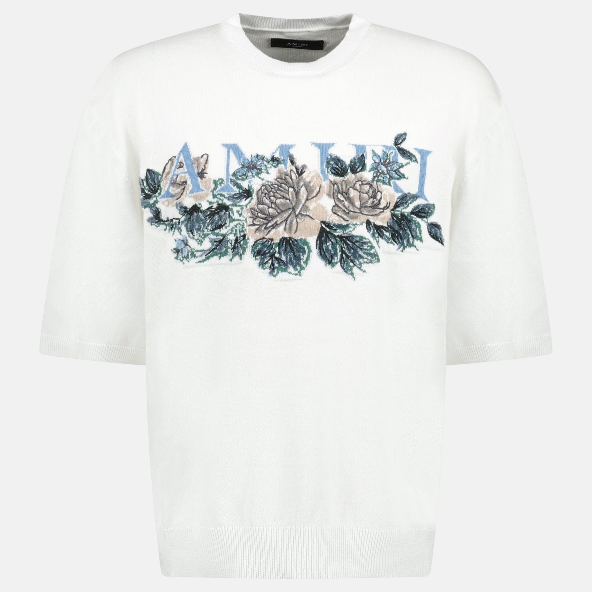 Amiri Knit Knitted Cotton Floral T-Shirt White | Studio DOS