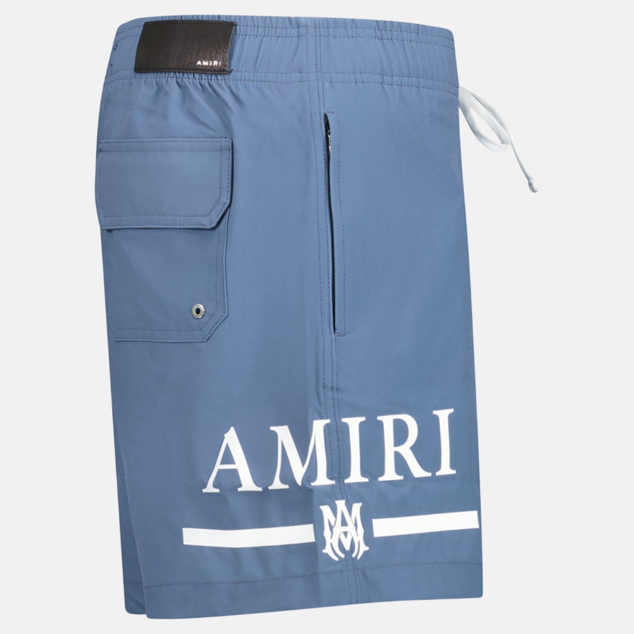 Amiri Ma Bar White Logo Drawstring Swim Shorts Blue | Studio DOS