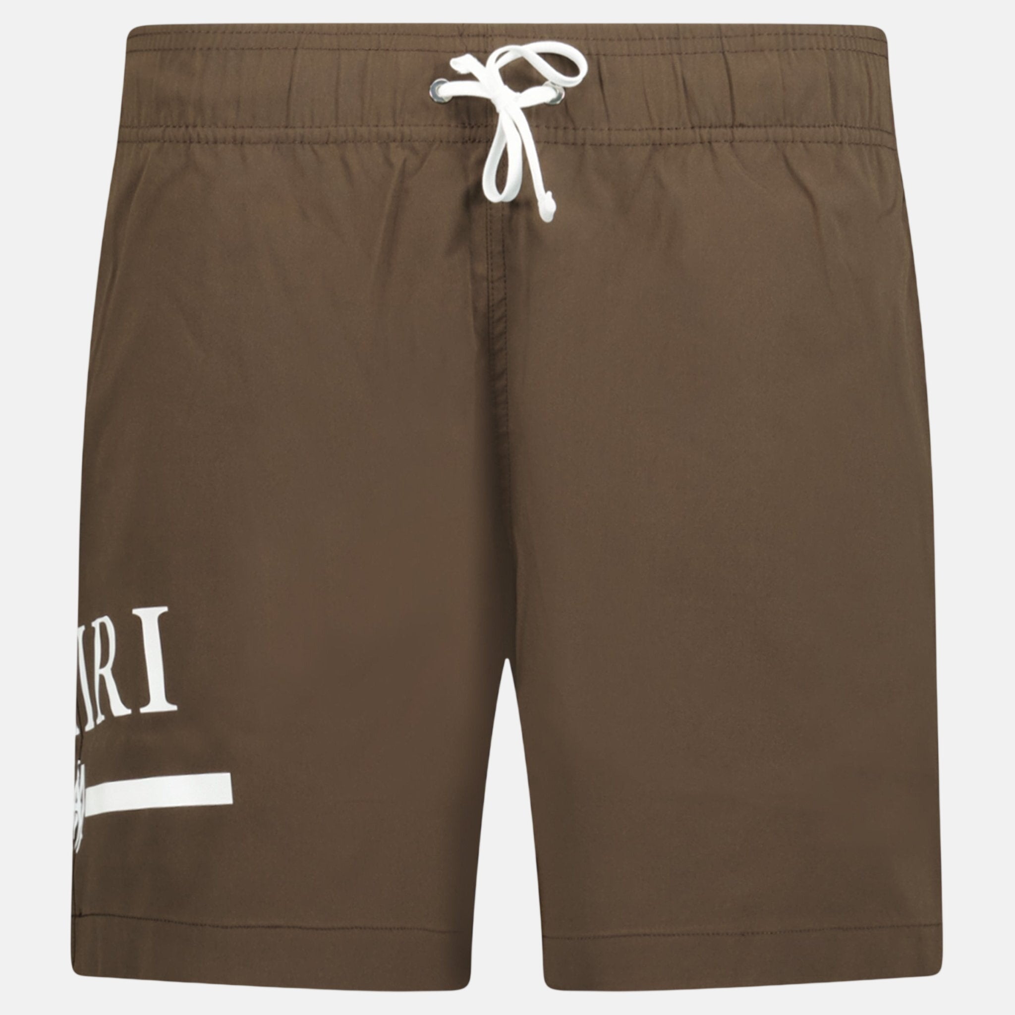 Amiri Ma Bar White Logo Drawstring Swim Shorts Brown | Studio DOS