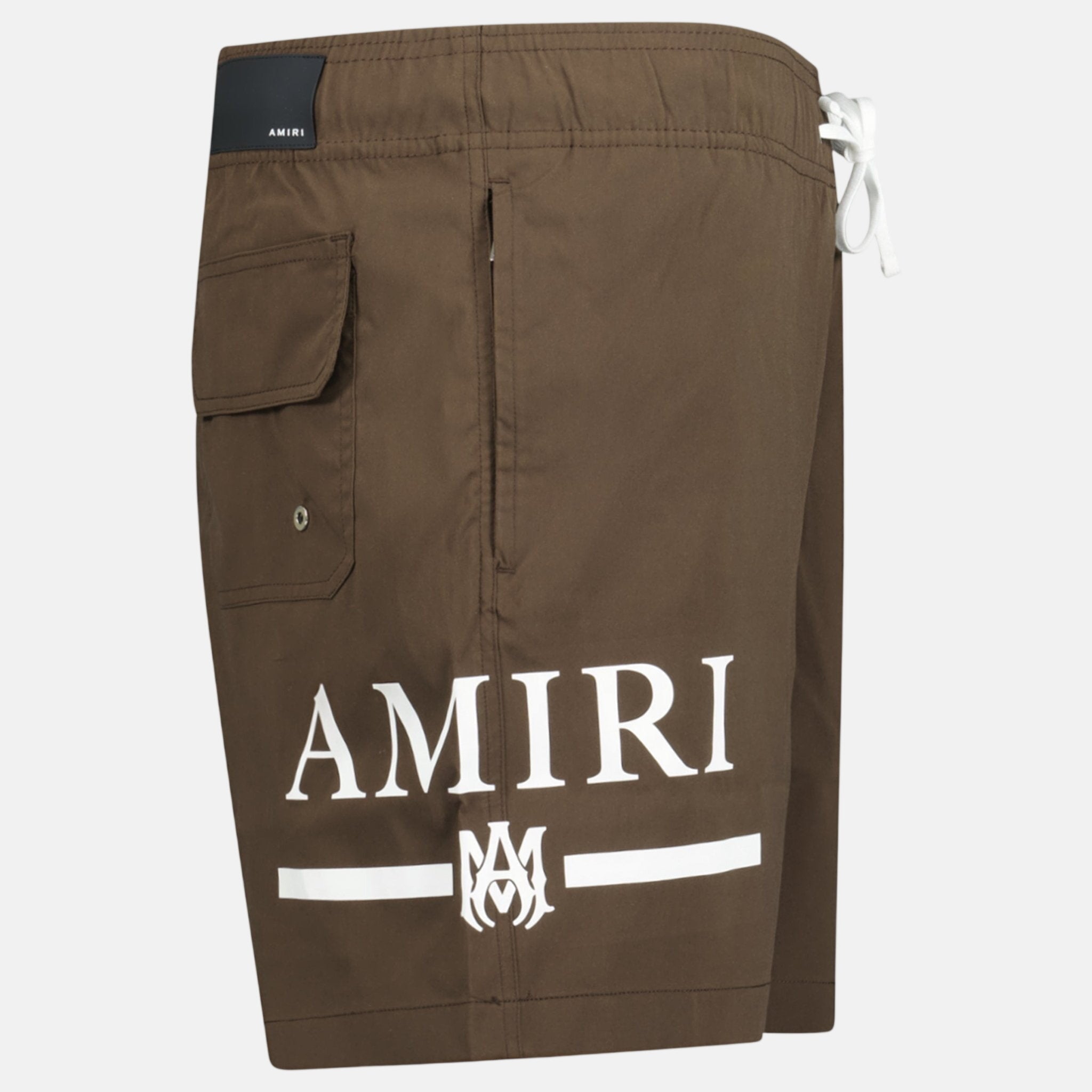 Amiri Ma Bar White Logo Drawstring Swim Shorts Brown | Studio DOS
