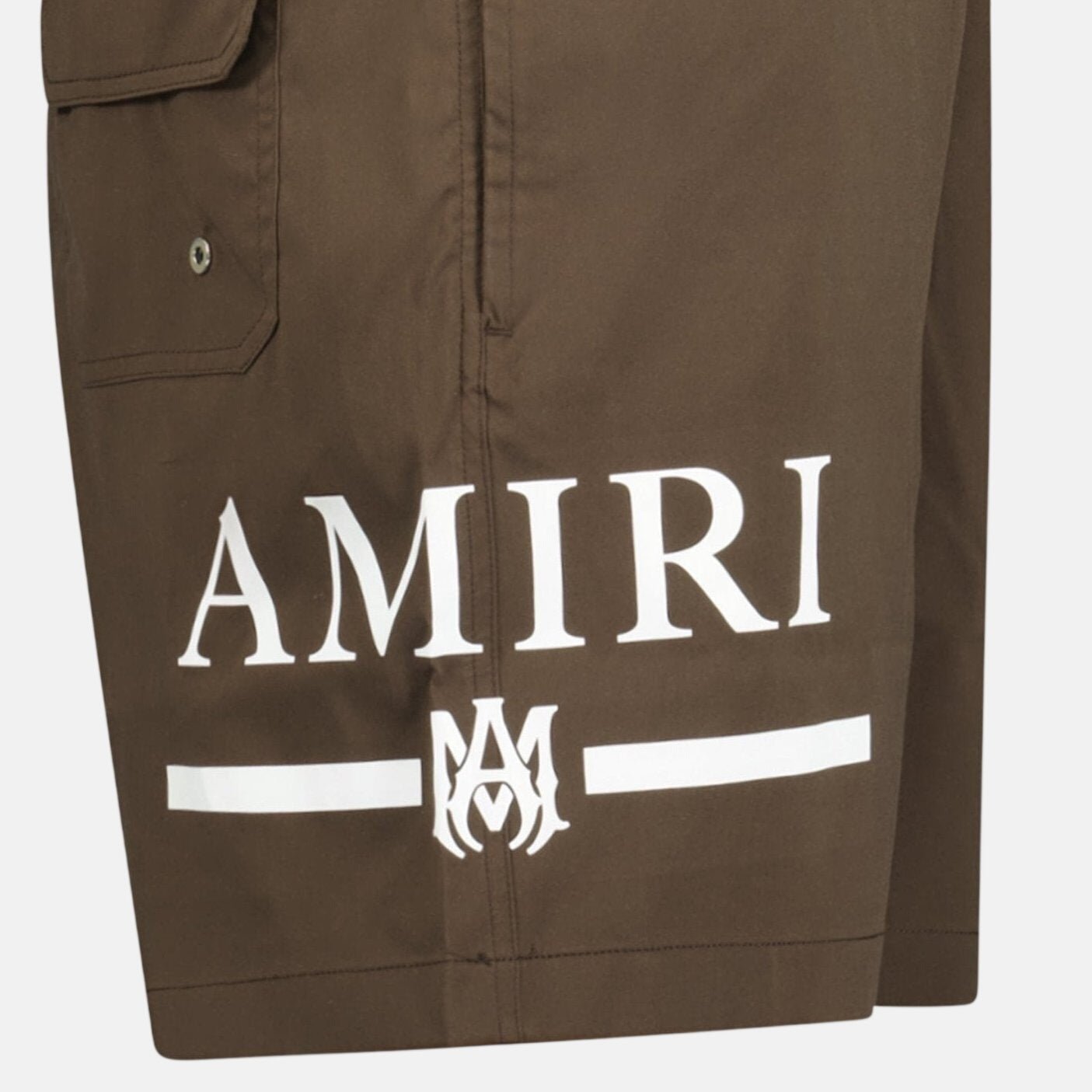Amiri Ma Bar White Logo Drawstring Swim Shorts Brown | Studio DOS
