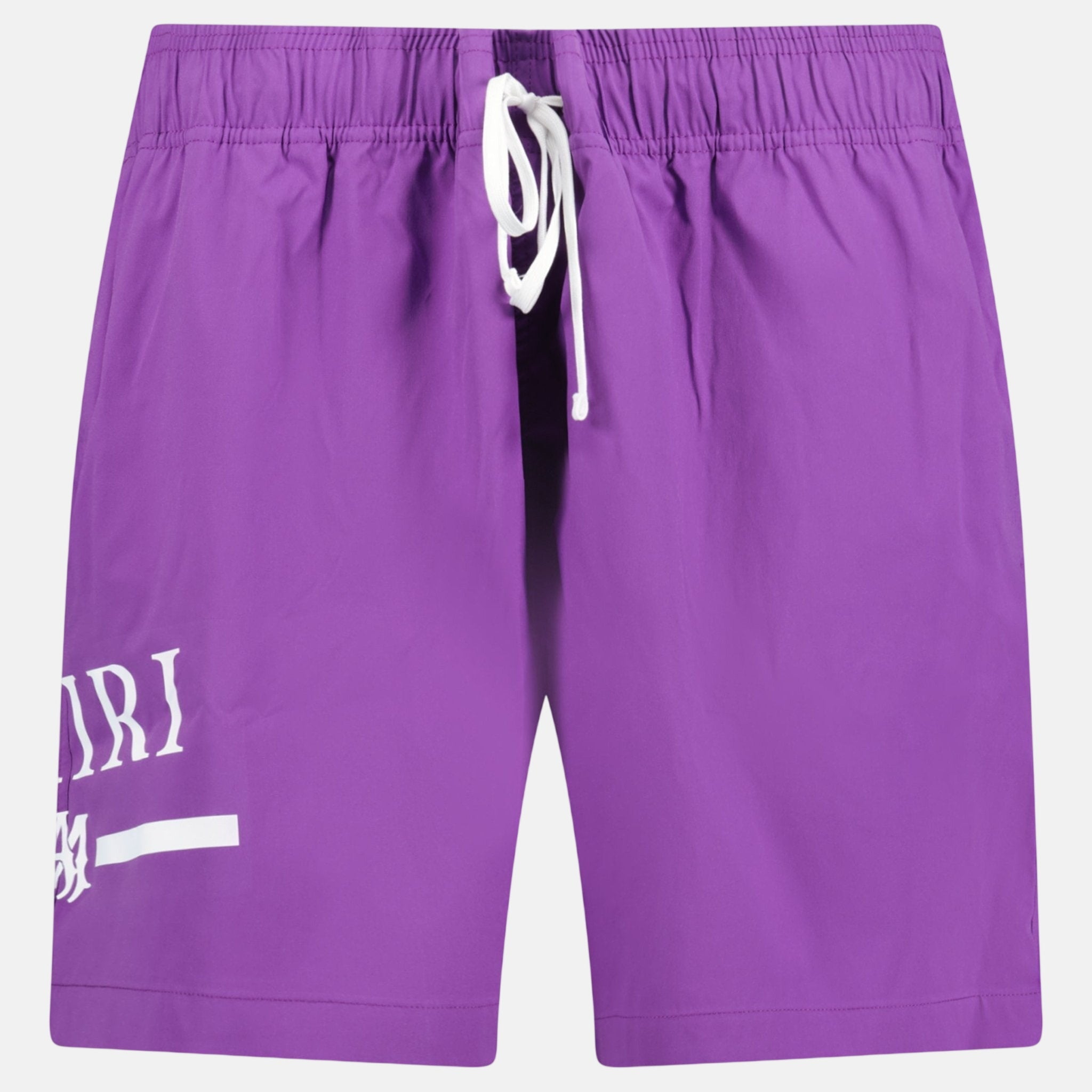 Amiri Ma Bar White Logo Drawstring Swim Shorts Purple | Studio DOS