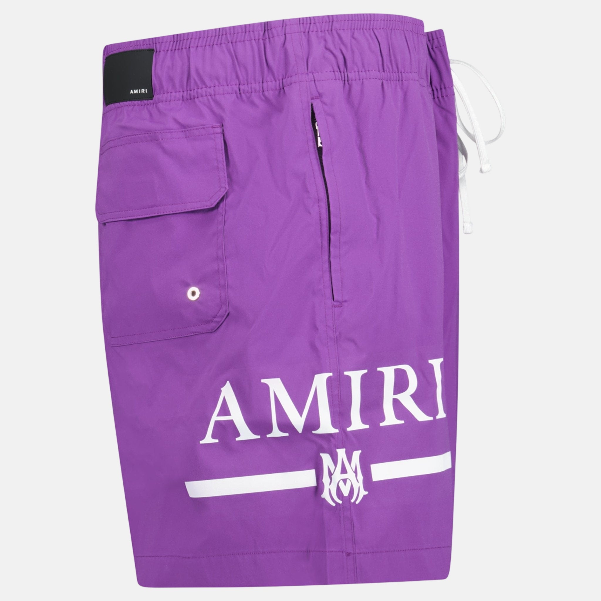 Amiri Ma Bar White Logo Drawstring Swim Shorts Purple | Studio DOS