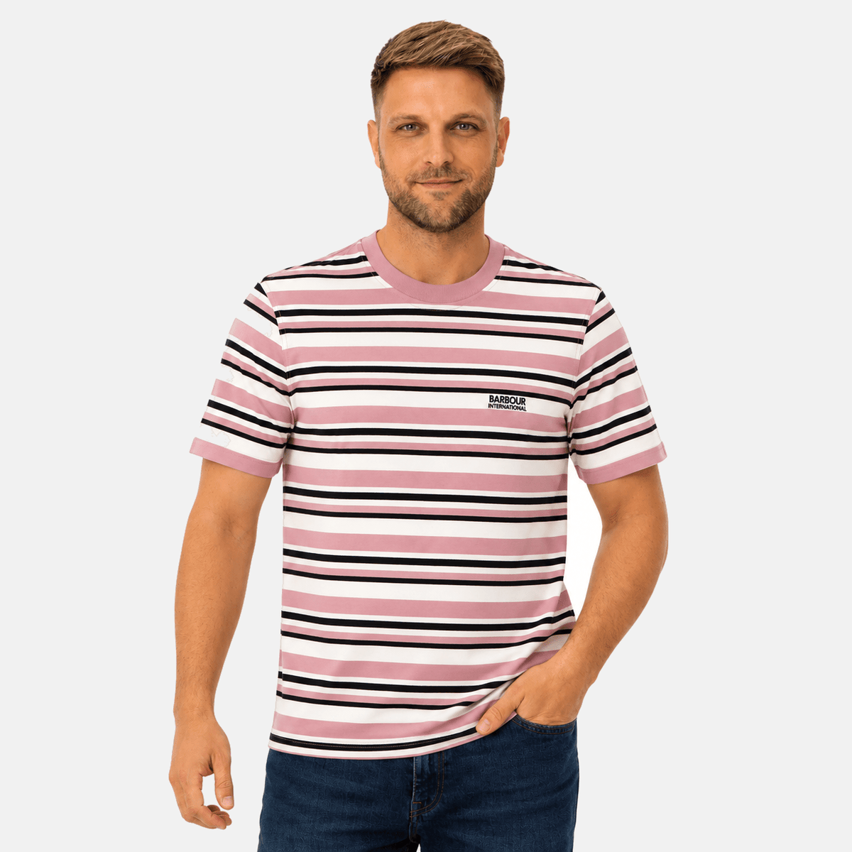 Barbour International Burnwood Stripe T-Shirt Woodrose | Studio DOS