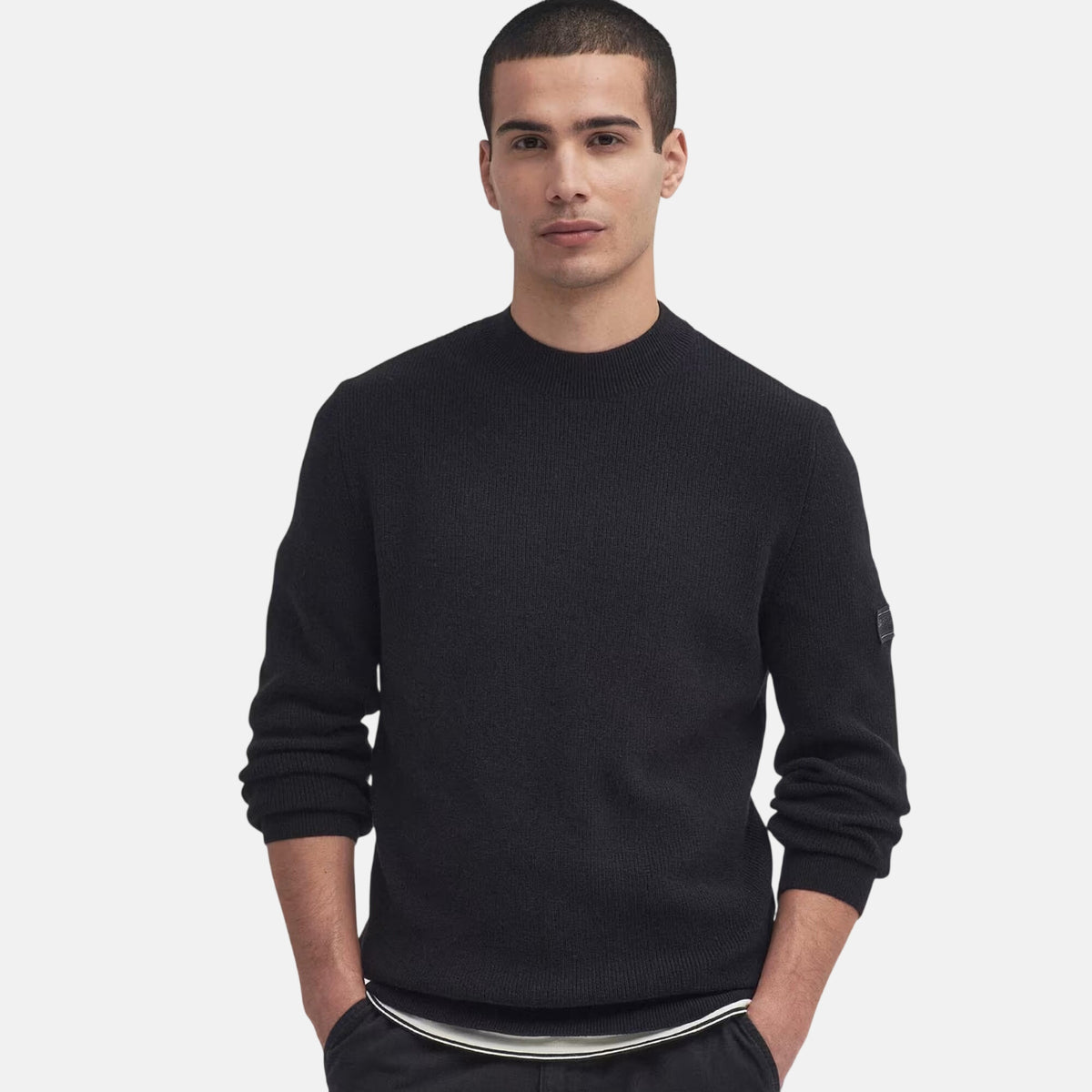 Barbour International Mens Crawley Crew Neck Jumper Black | Studio DOS