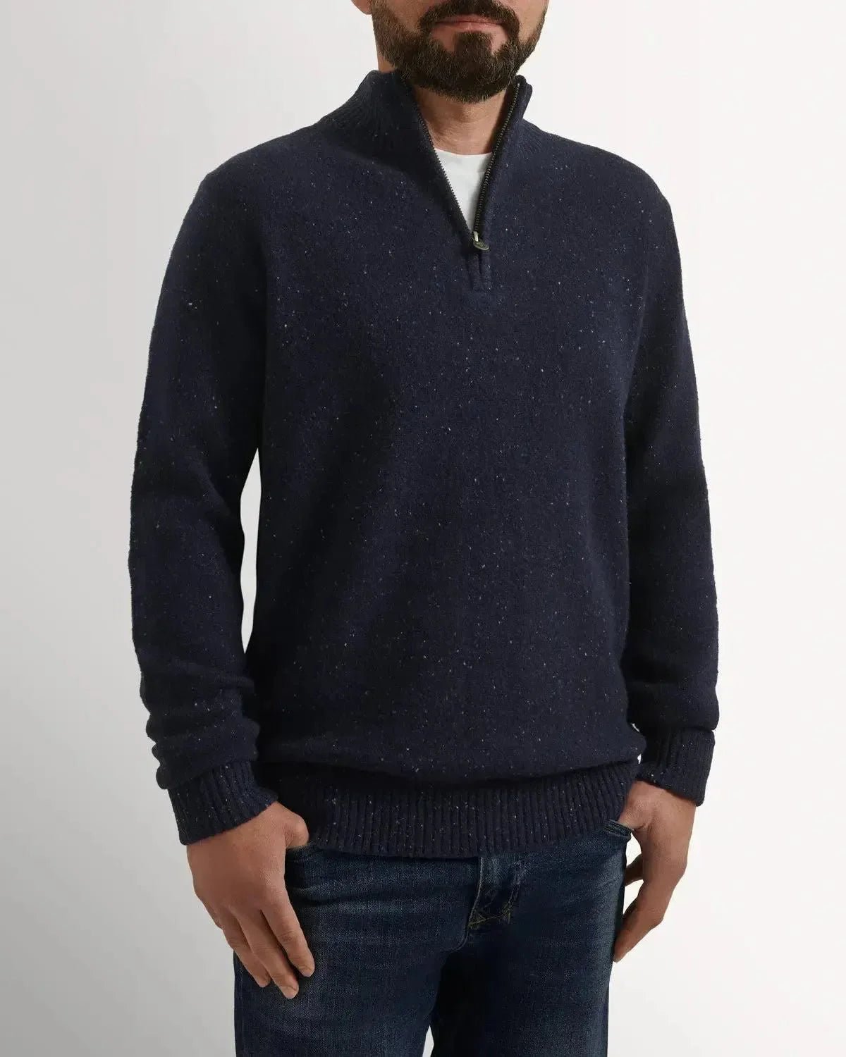 Bernard Weatherill 1/4 Zip Knit Melange Neps Navy Flec | Studio DOS