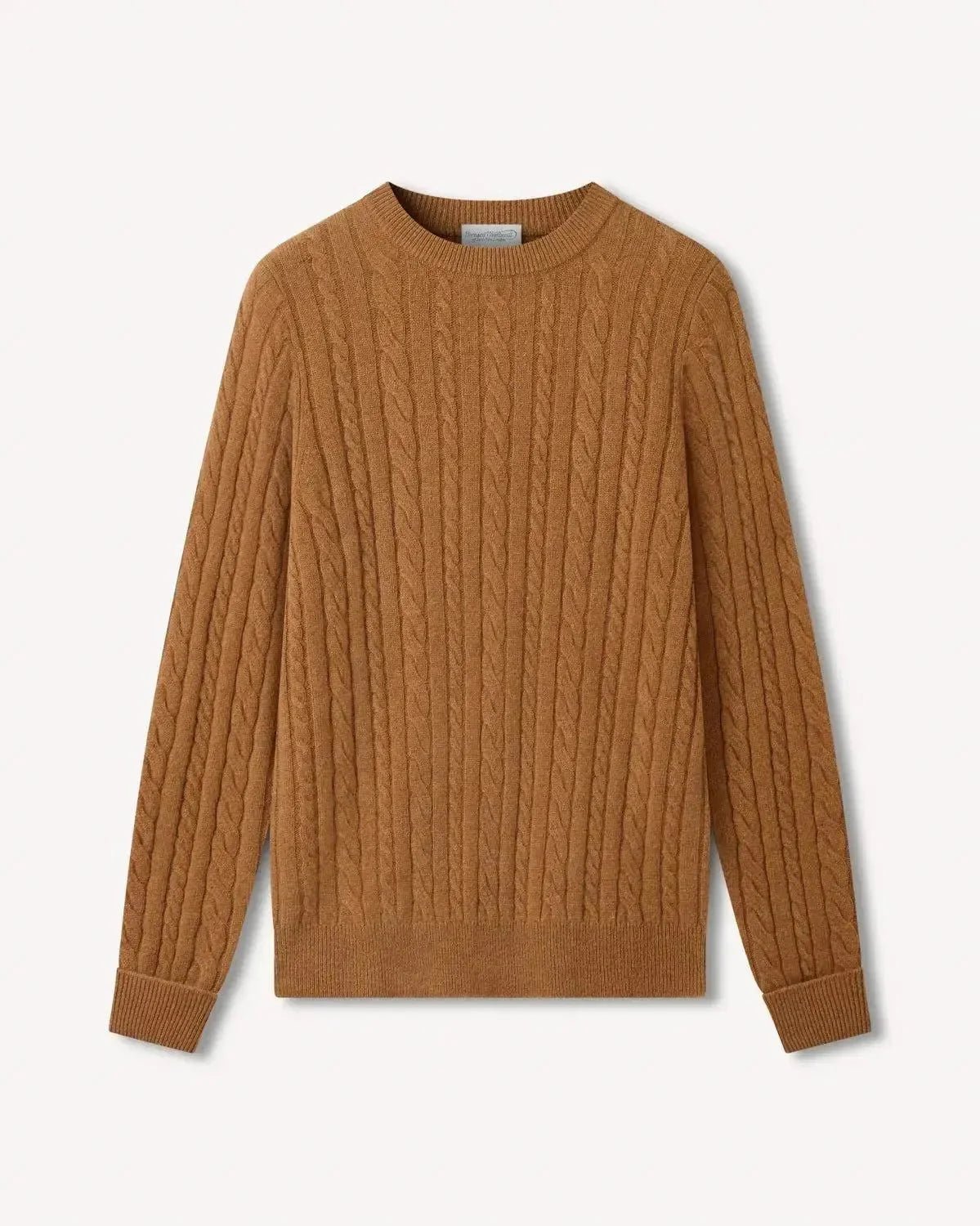Bernard Weatherill Lambswool Crewneck Cable Knit Camel | Studio DOS