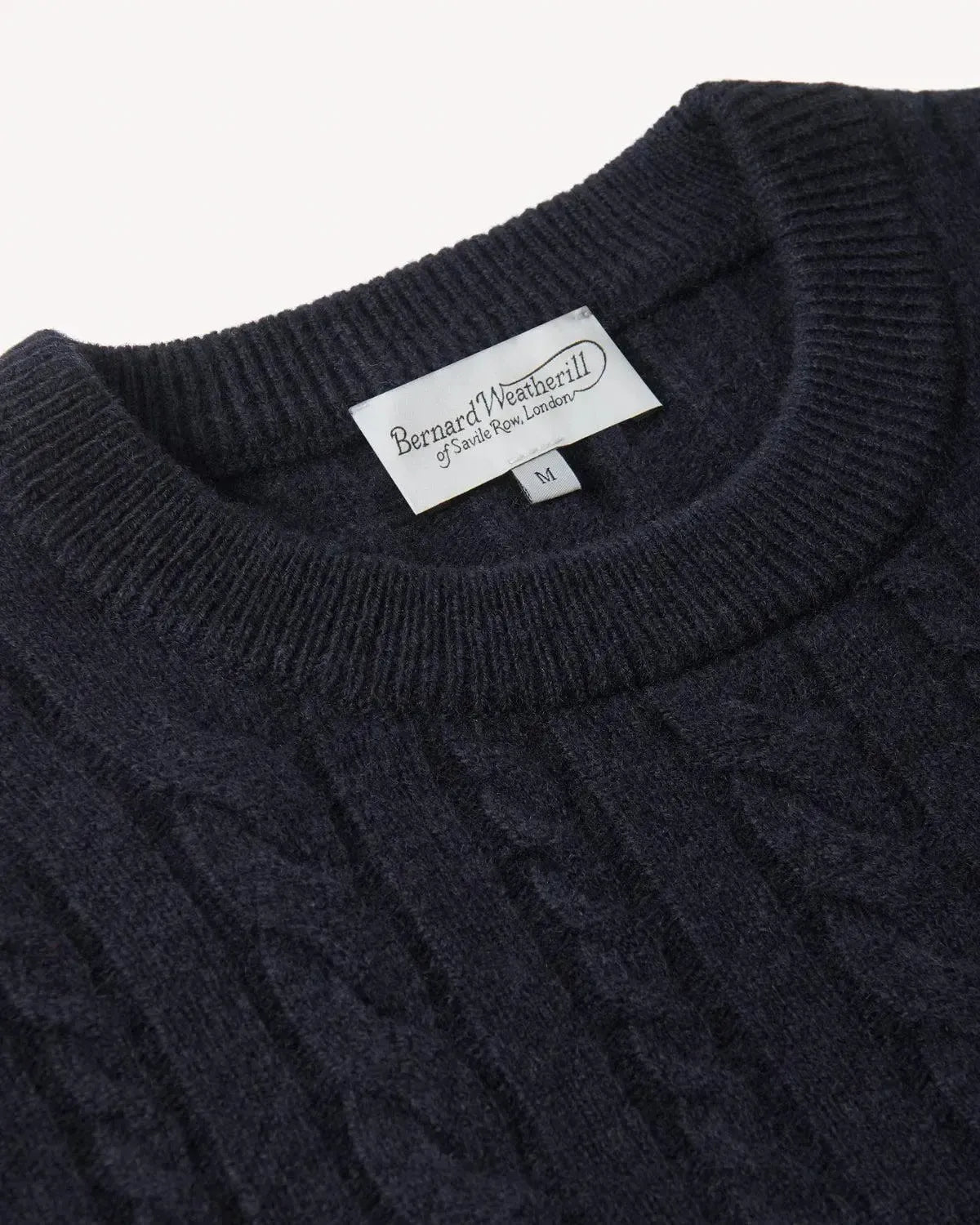Bernard Weatherill Lambswool Crewneck Cable Knit Navy | Studio DOS