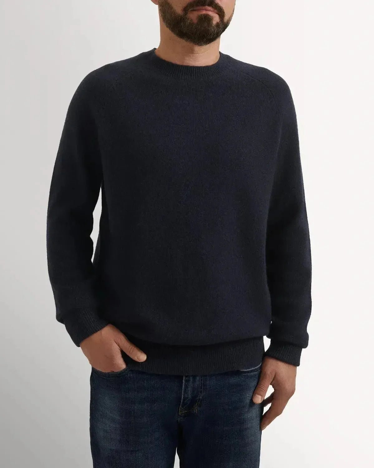 Bernard Weatherill Lambswool Plain Crew Neck Knit Navy | Studio DOS