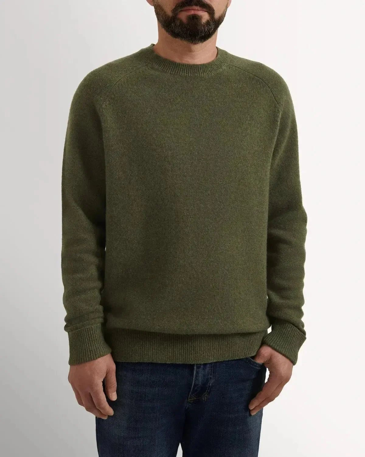 Bernard Weatherill Lambswool Plain Crew Neck Knit Thyme | Studio DOS