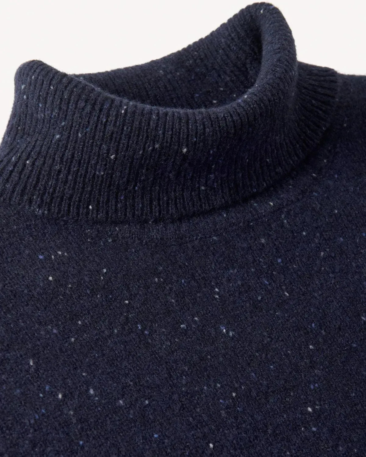 Bernard Weatherill Plain Roll Neck Knit Melange Tweed Navy Flec | Studio DOS