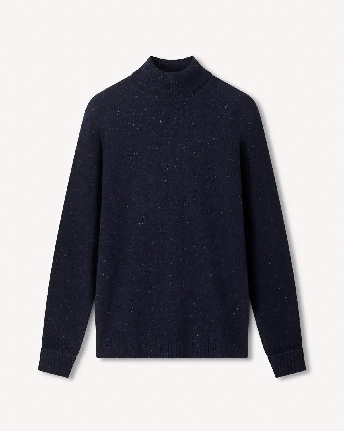Bernard Weatherill Plain Roll Neck Knit Melange Tweed Navy Flec | Studio DOS