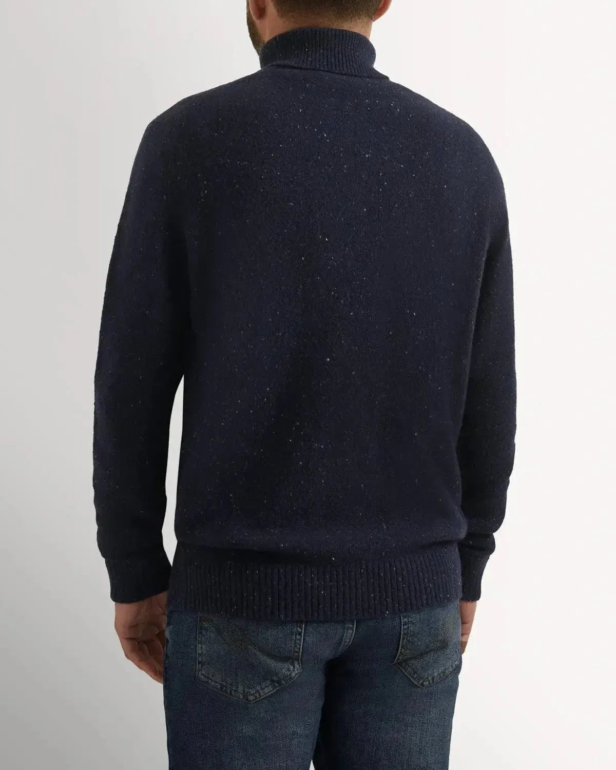 Bernard Weatherill Plain Roll Neck Knit Melange Tweed Navy Flec | Studio DOS
