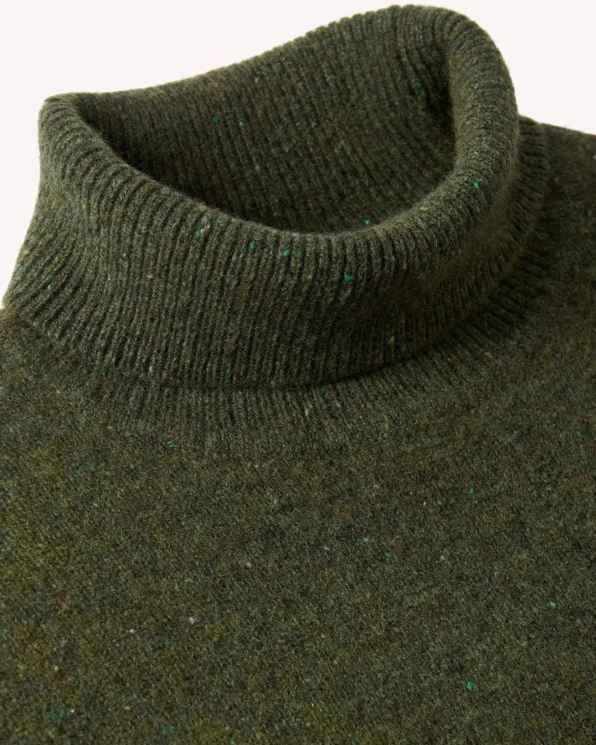 Bernard Weatherill Plain Roll Neck Knit Melange Tweed Thyme Flec | Studio DOS