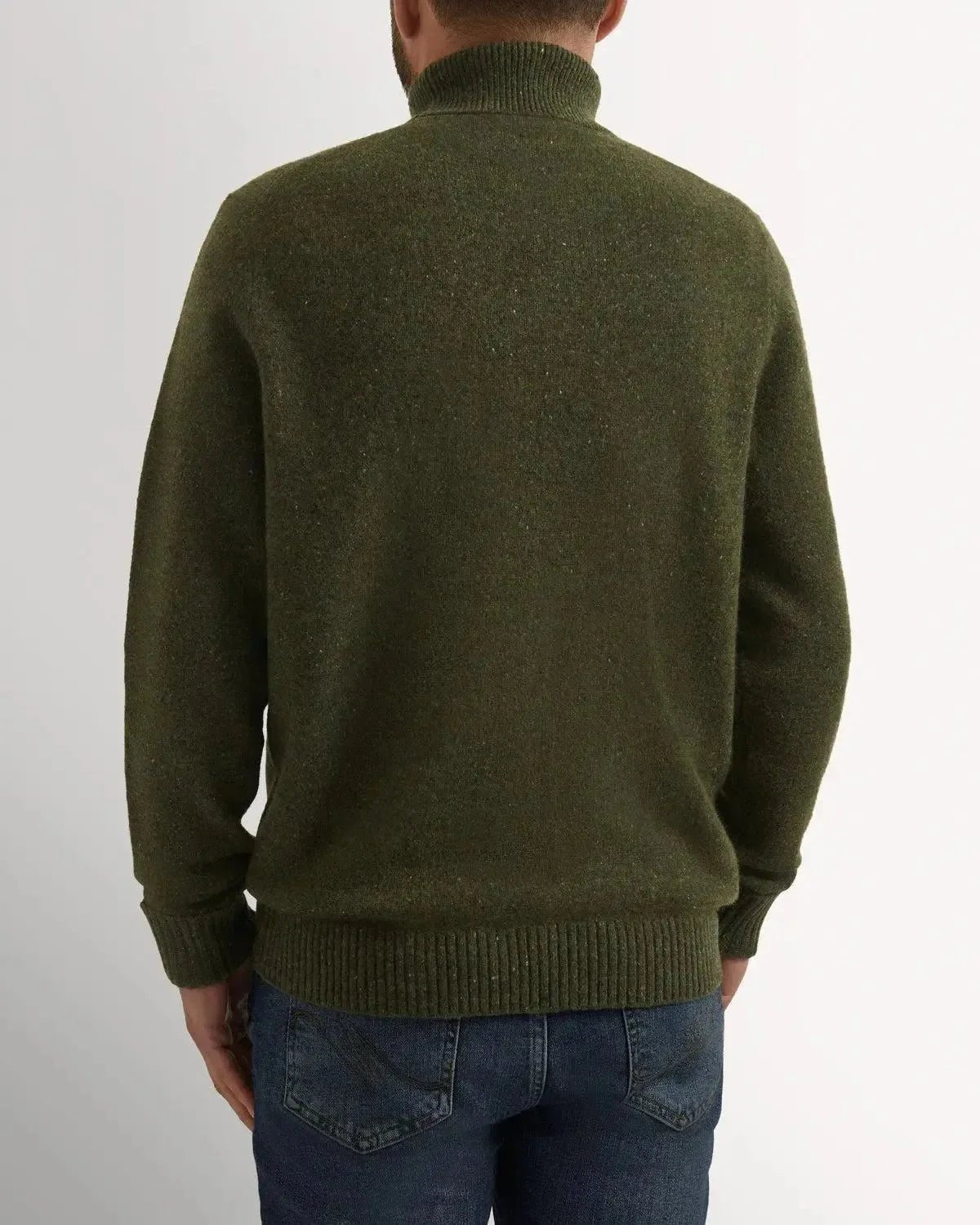 Bernard Weatherill Plain Roll Neck Knit Melange Tweed Thyme Flec | Studio DOS