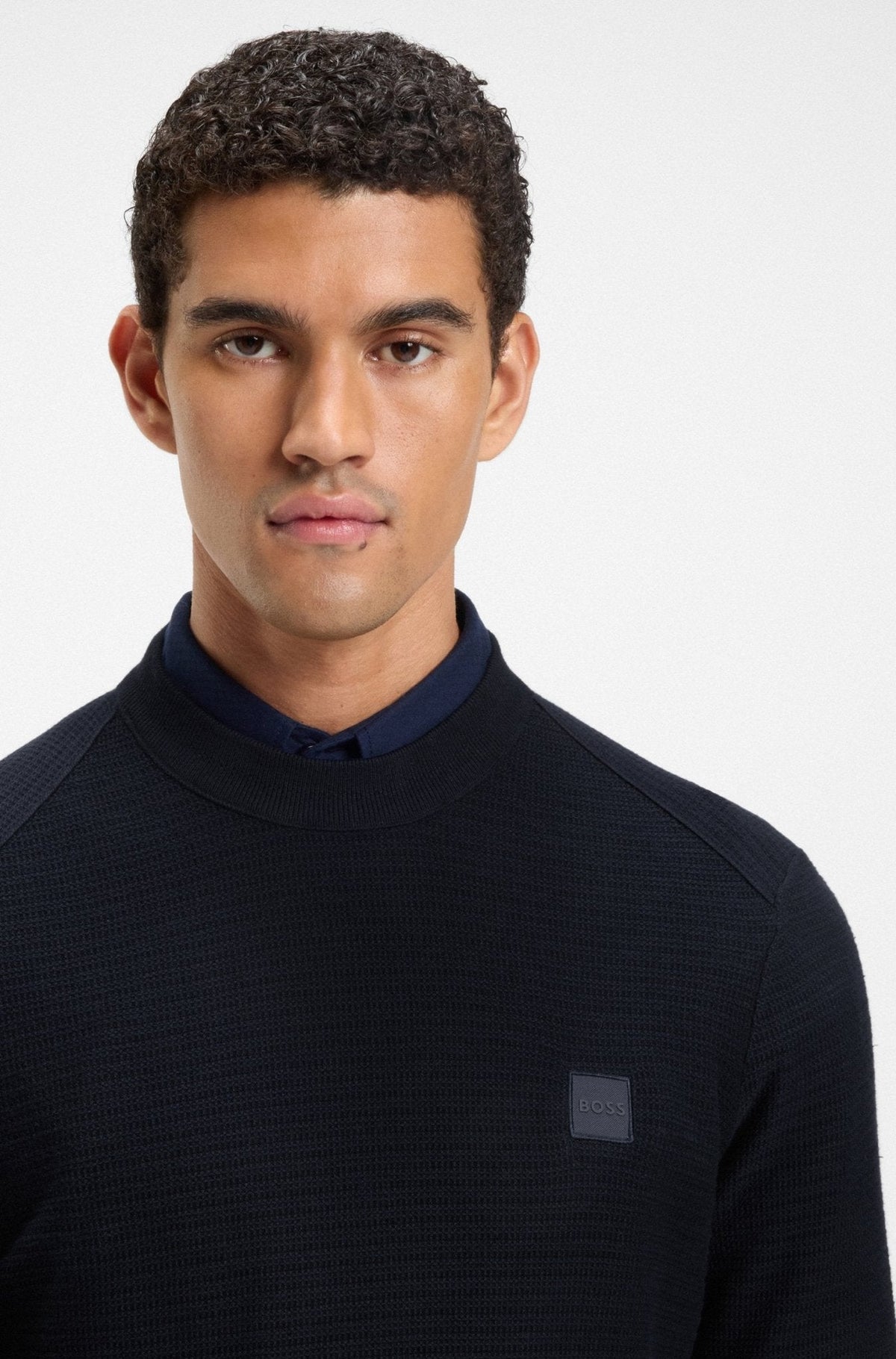 BOSS Anion Piqué Knit Jumper Dark Blue | Studio DOS