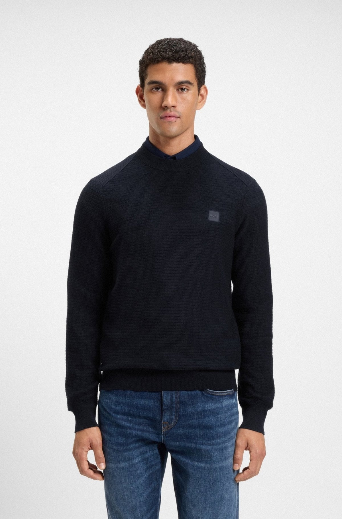 BOSS Anion Piqué Knit Jumper Dark Blue | Studio DOS