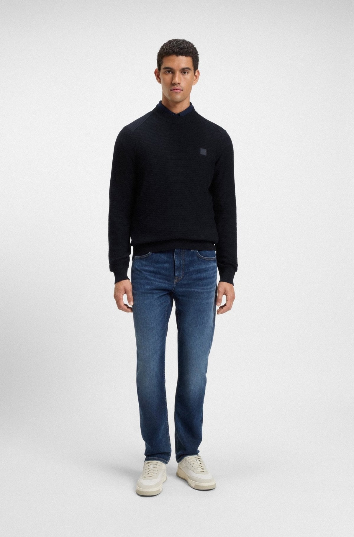 BOSS Anion Piqué Knit Jumper Dark Blue | Studio DOS