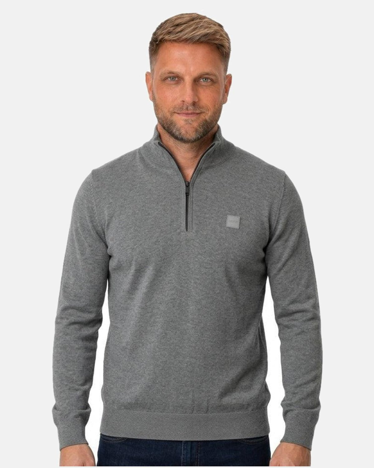 BOSS Kanobix Zip Neck Jumper Grey | Studio DOS