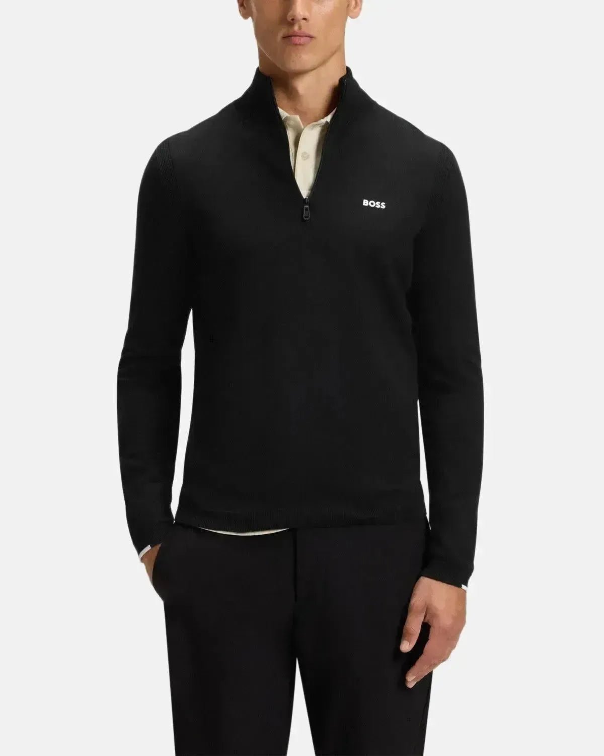 BOSS MENS K - EVERX 1/4 ZIP COTTON KNIT BLACK | Studio DOS