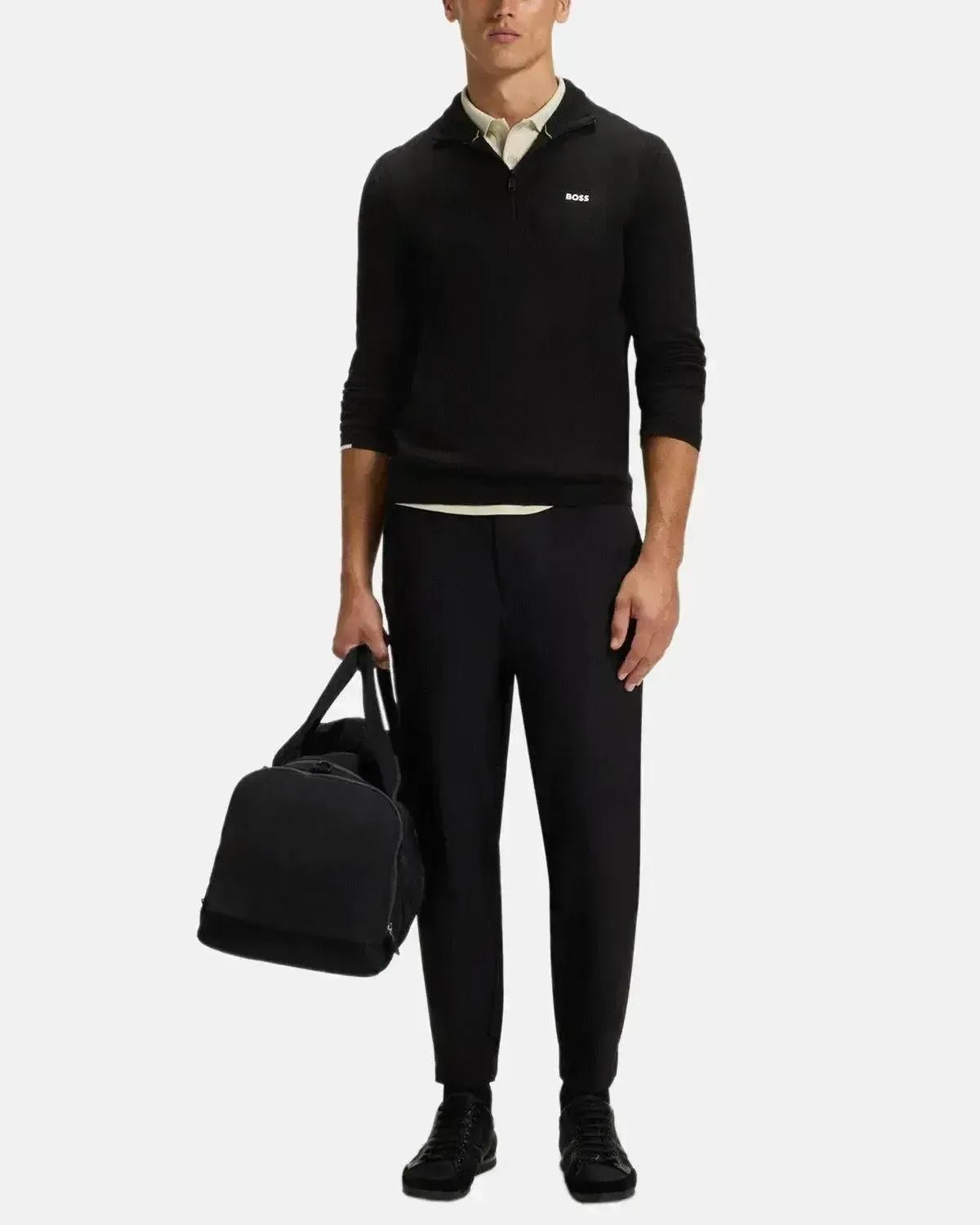 BOSS MENS K - EVERX 1/4 ZIP COTTON KNIT BLACK | Studio DOS