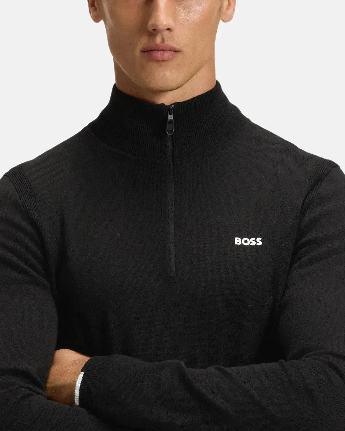 BOSS MENS K - EVERX 1/4 ZIP COTTON KNIT BLACK | Studio DOS
