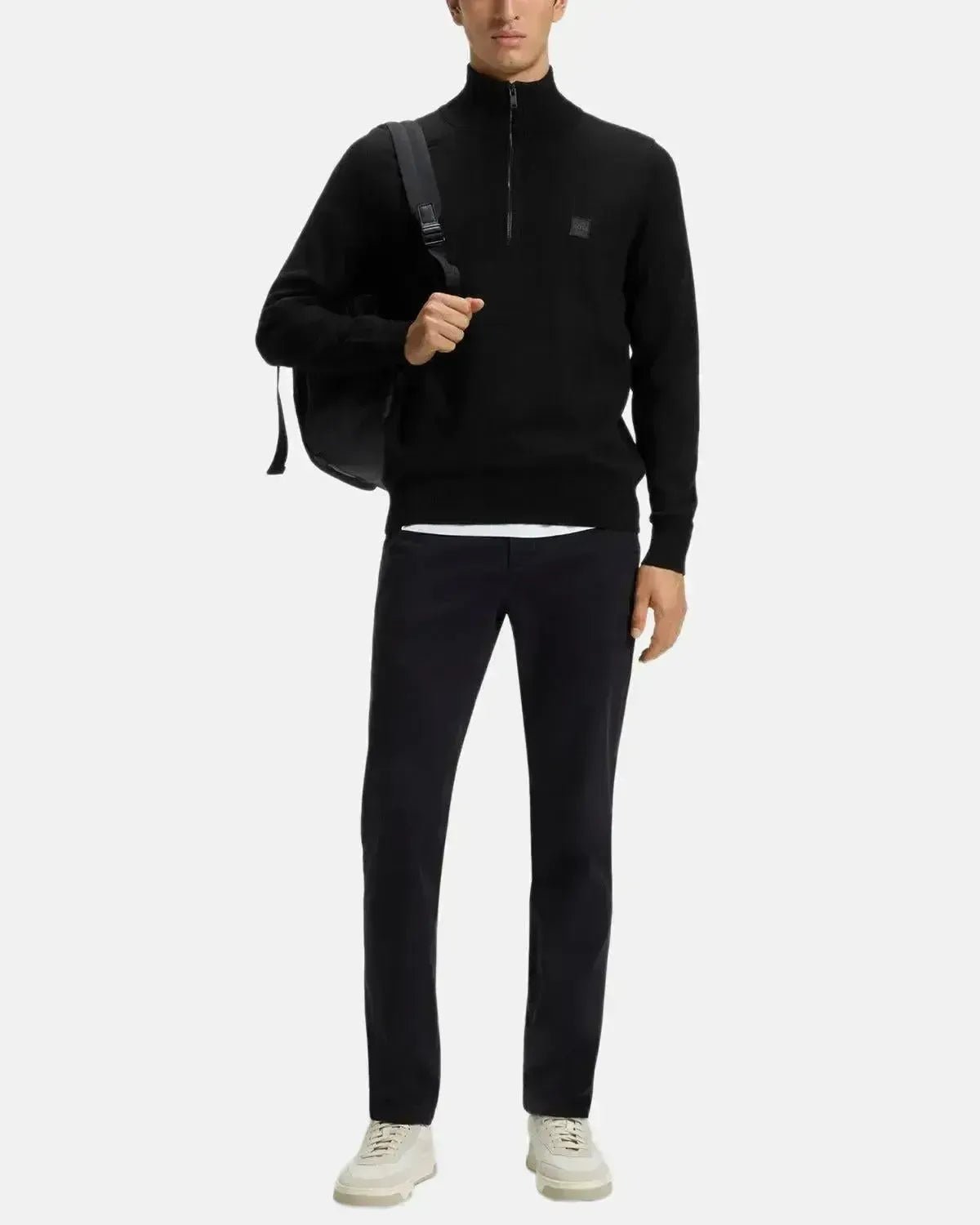 BOSS MENS KANOBIX 1/4 ZIP COTTON CASHMERE KNIT BLACK | Studio DOS