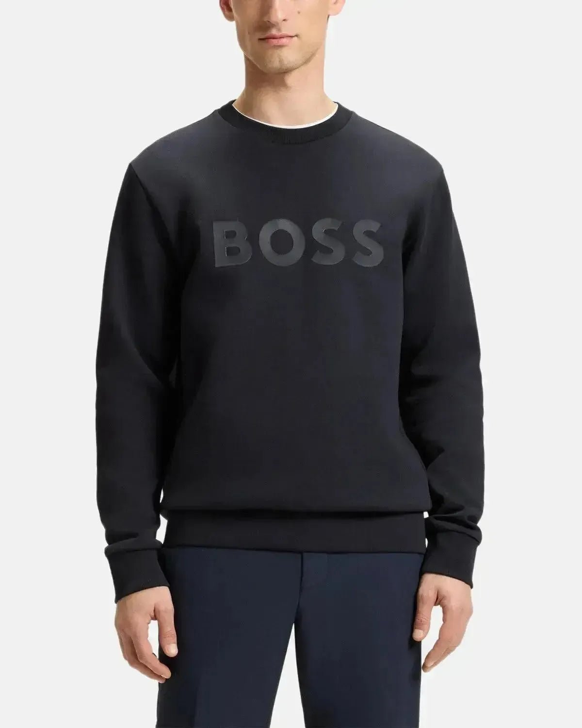 BOSS MENS SALBO SANDWICH LOGO SWEATSHIRT DARK BLUE | Studio DOS
