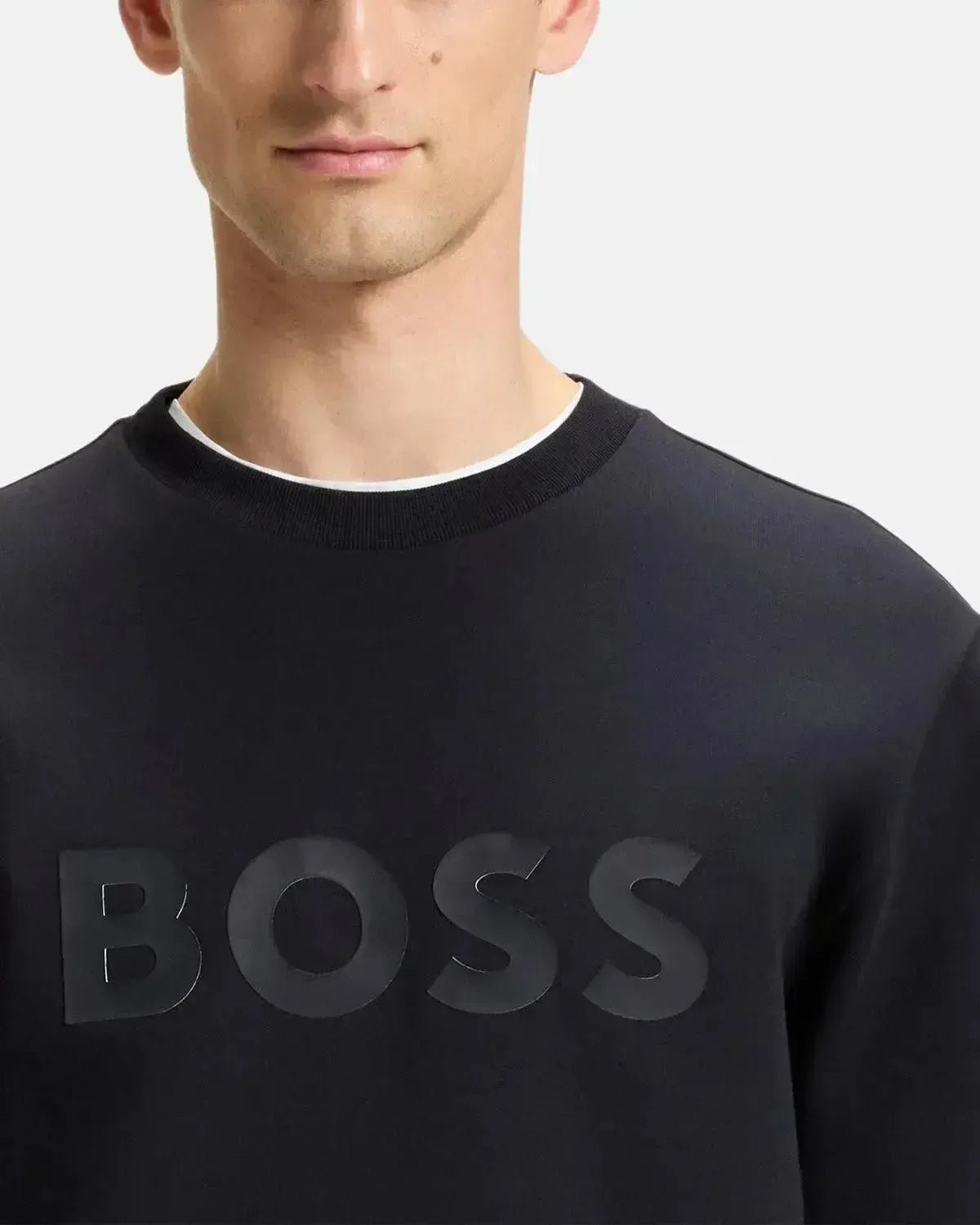 BOSS MENS SALBO SANDWICH LOGO SWEATSHIRT DARK BLUE | Studio DOS