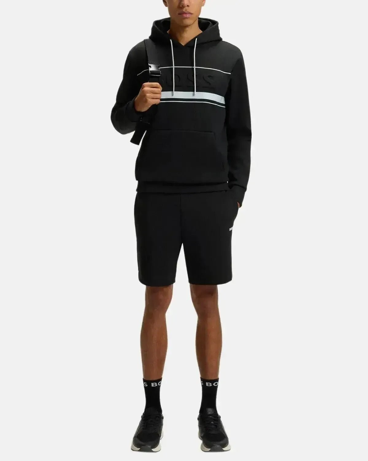 BOSS MENS SOODY ZONE EMBOSSED LOGO HOODIE BLACK | Studio DOS