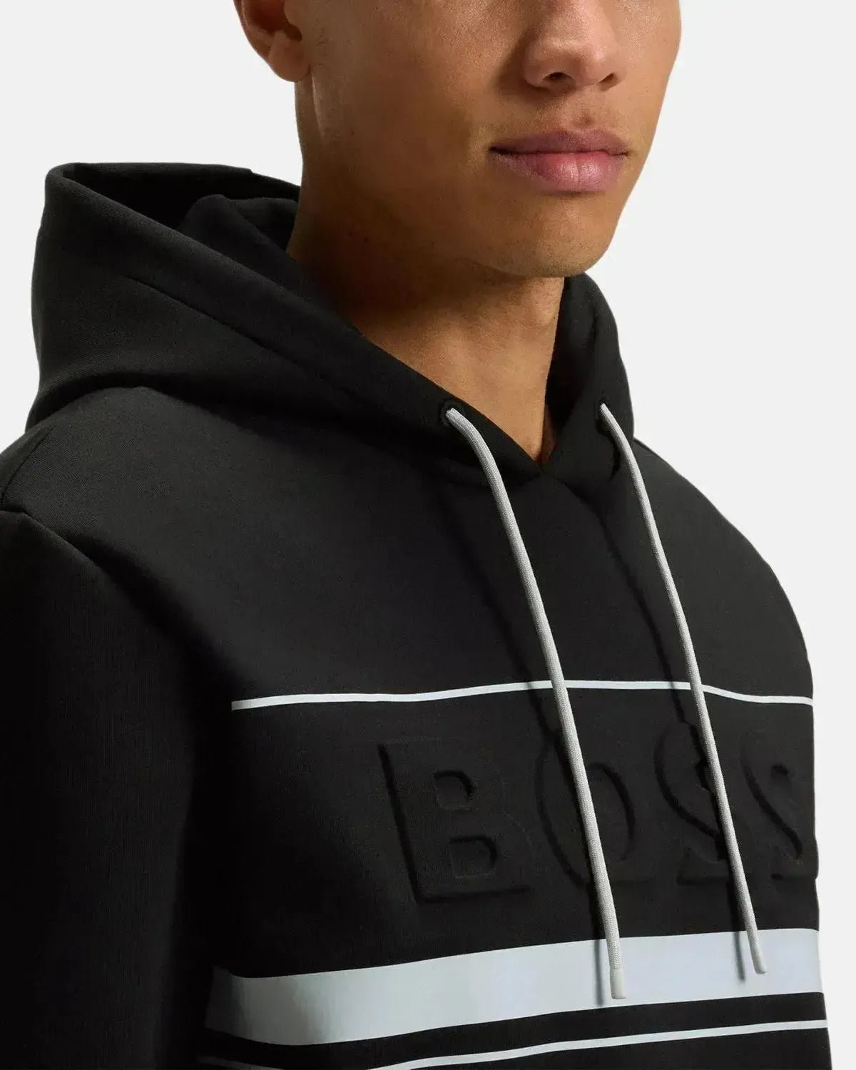 BOSS MENS SOODY ZONE EMBOSSED LOGO HOODIE BLACK | Studio DOS