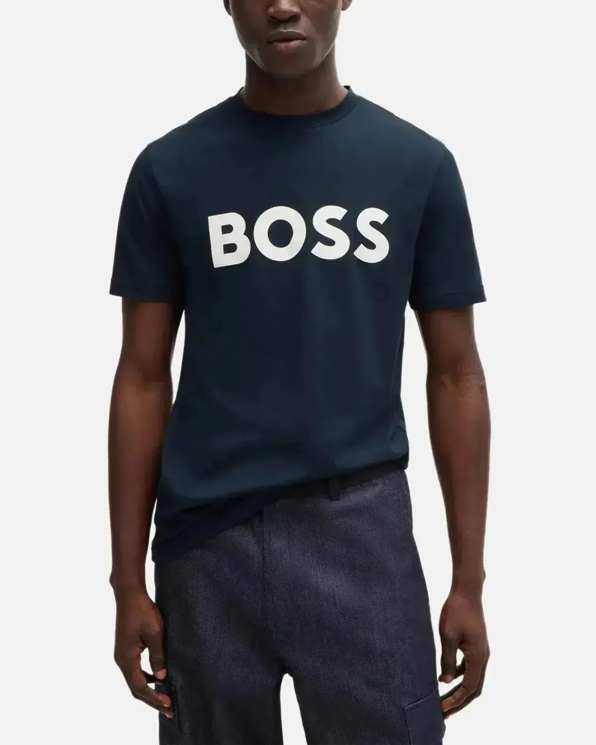 BOSS MENS THINKING 1 RUBBER PRINT LOGO T - SHIRT DARK BLUE | Studio DOS