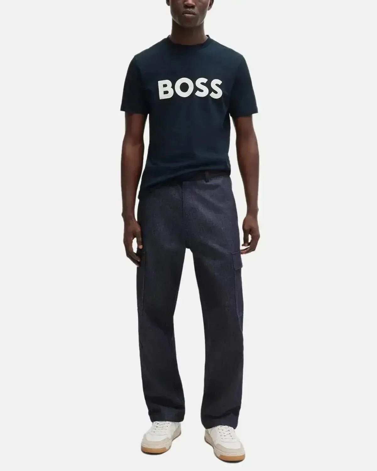 BOSS MENS THINKING 1 RUBBER PRINT LOGO T - SHIRT DARK BLUE | Studio DOS