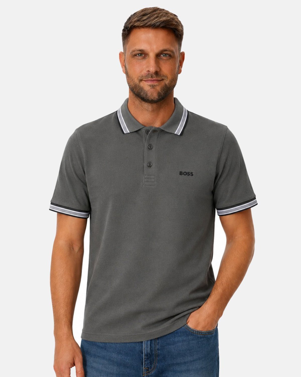 BOSS Paddy Piqué Polo Shirt Dark Grey | Studio DOS