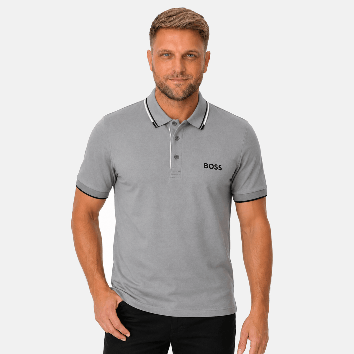 BOSS Paddy Pro Polo Shirt Medium Grey/Black/White | Studio DOS