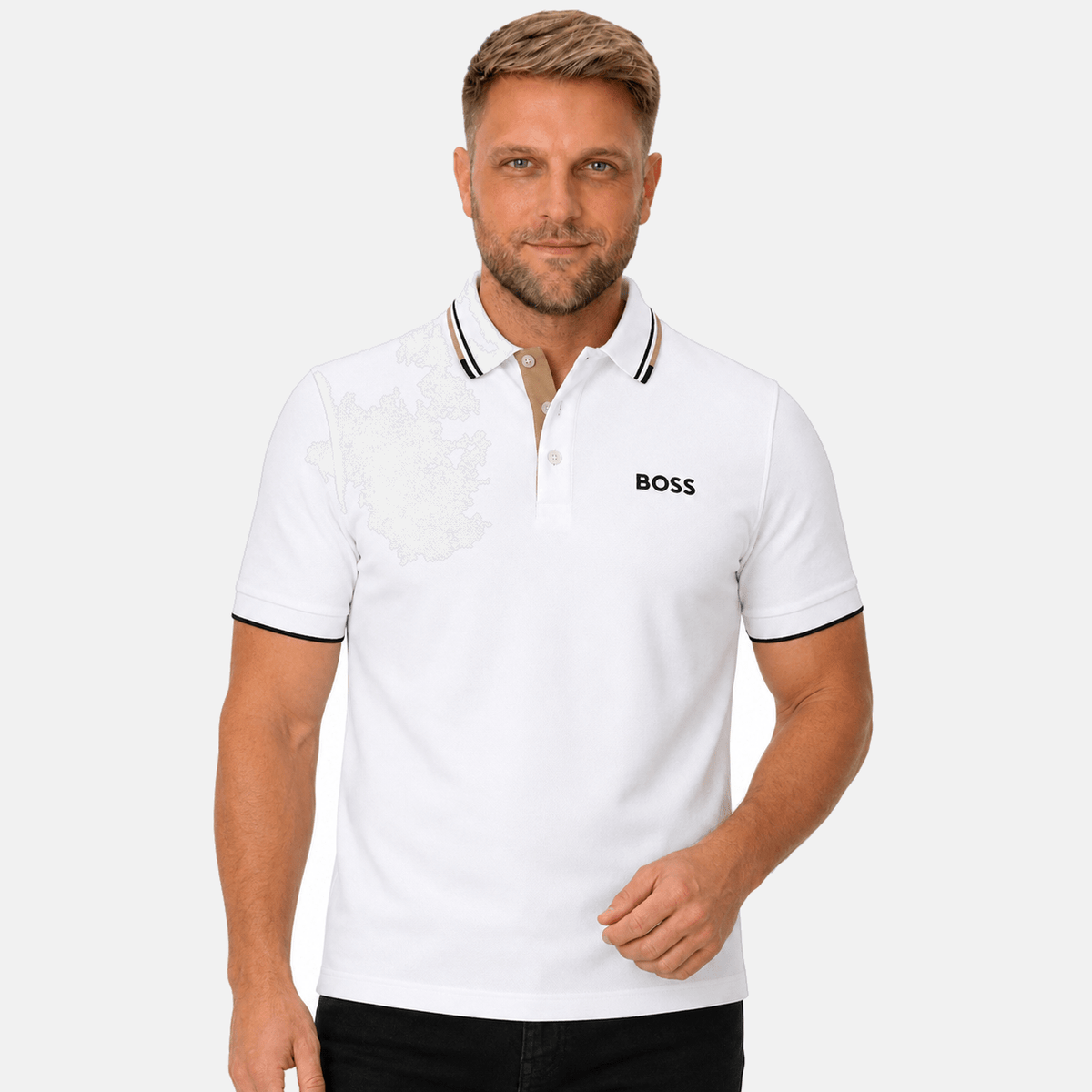 BOSS Paddy Pro Polo Shirt White/Black/Natural | Studio DOS