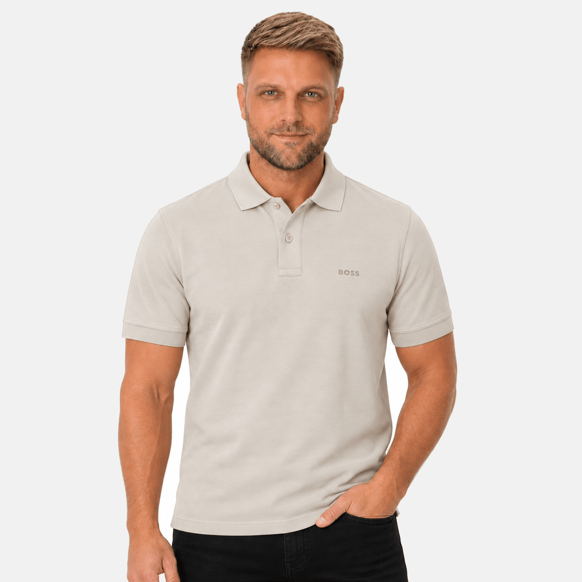 BOSS Prime Cotton Pique Polo Shirt Light Beige/Beige | Studio DOS