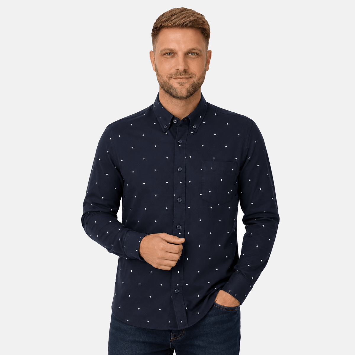 BOSS Rickert Pattern Shirt Dark Navy | Studio DOS
