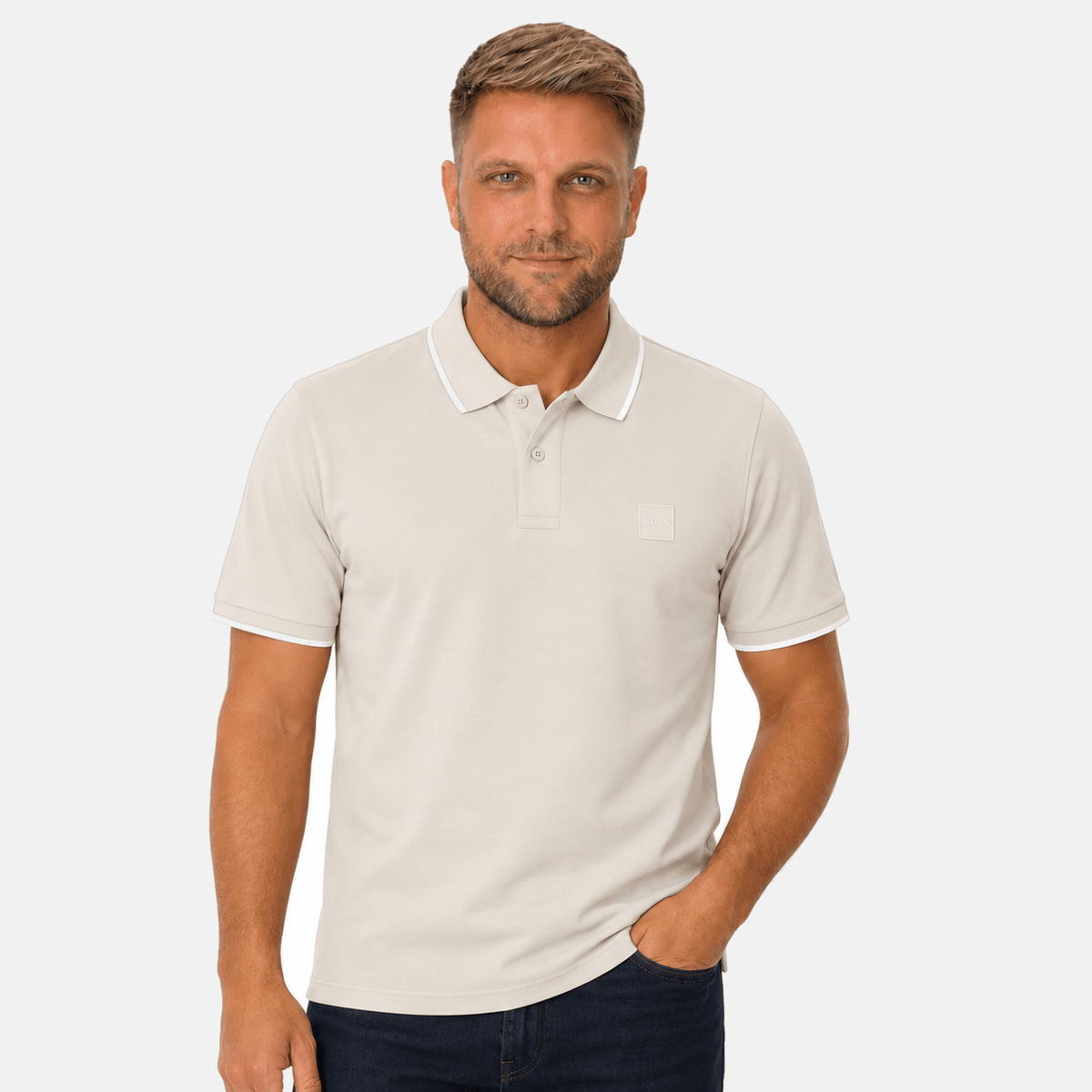 BOSS Slim Fit Passertip Polo Shirt Open Grey | Studio DOS